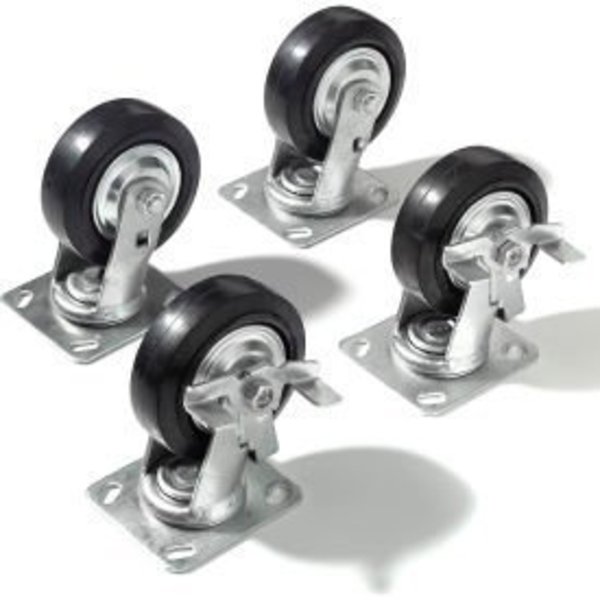 Global Equipment Caster Kit 5" x 1 1/2" (4 Swivel, 2 With Brakes) With Mounting Plate 65395